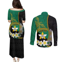 Personalised PNG Enga Provins Couples Matching Puletasi and Long Sleeve Button Shirt Papua New Guinea Plumeria Melanesian Pattern LT14 - Polynesian Pride