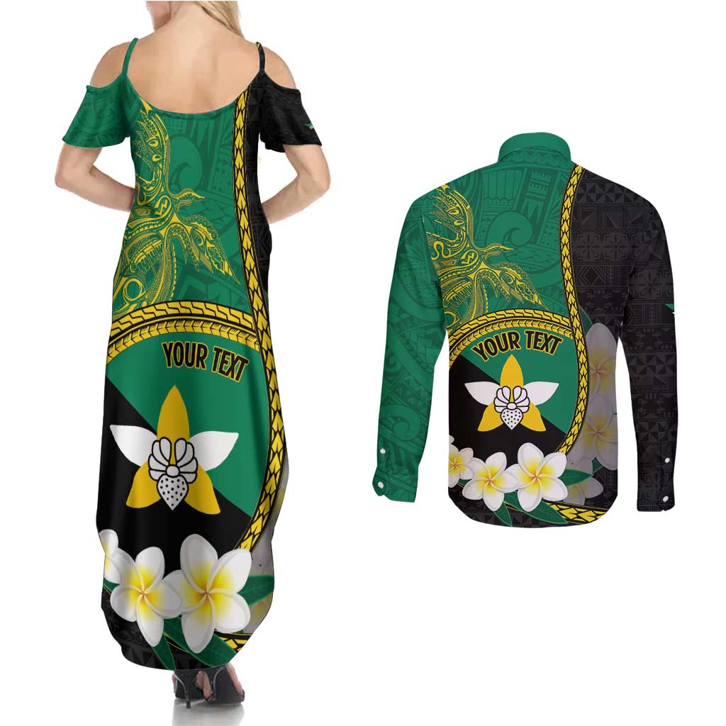 Personalised PNG Enga Provins Couples Matching Summer Maxi Dress and Long Sleeve Button Shirt Papua New Guinea Plumeria Melanesian Pattern LT14 - Polynesian Pride