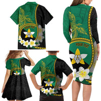 Personalised PNG Enga Provins Family Matching Long Sleeve Bodycon Dress and Hawaiian Shirt Papua New Guinea Plumeria Melanesian Pattern LT14 - Polynesian Pride