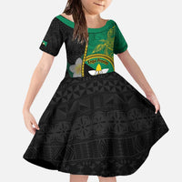 Personalised PNG Enga Provins Family Matching Off The Shoulder Long Sleeve Dress and Hawaiian Shirt Papua New Guinea Plumeria Melanesian Pattern LT14 Daughter's Dress Black - Polynesian Pride