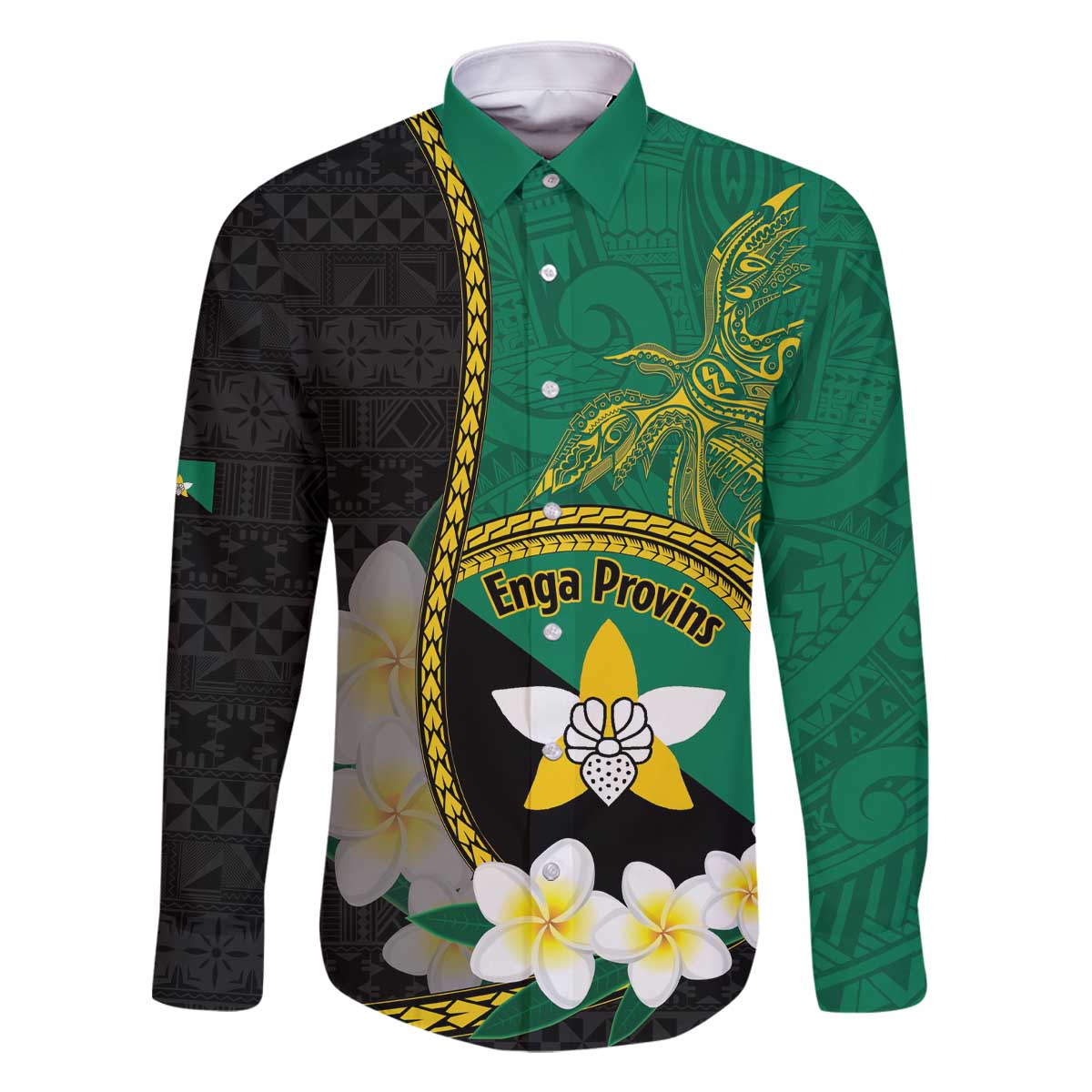 Personalised PNG Enga Provins Family Matching Off The Shoulder Long Sleeve Dress and Hawaiian Shirt Papua New Guinea Plumeria Melanesian Pattern LT14 Dad's Shirt - Long Sleeve Black - Polynesian Pride