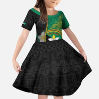 Personalised PNG Enga Provins Family Matching Tank Maxi Dress and Hawaiian Shirt Papua New Guinea Plumeria Melanesian Pattern LT14 Daughter's Dress Black - Polynesian Pride