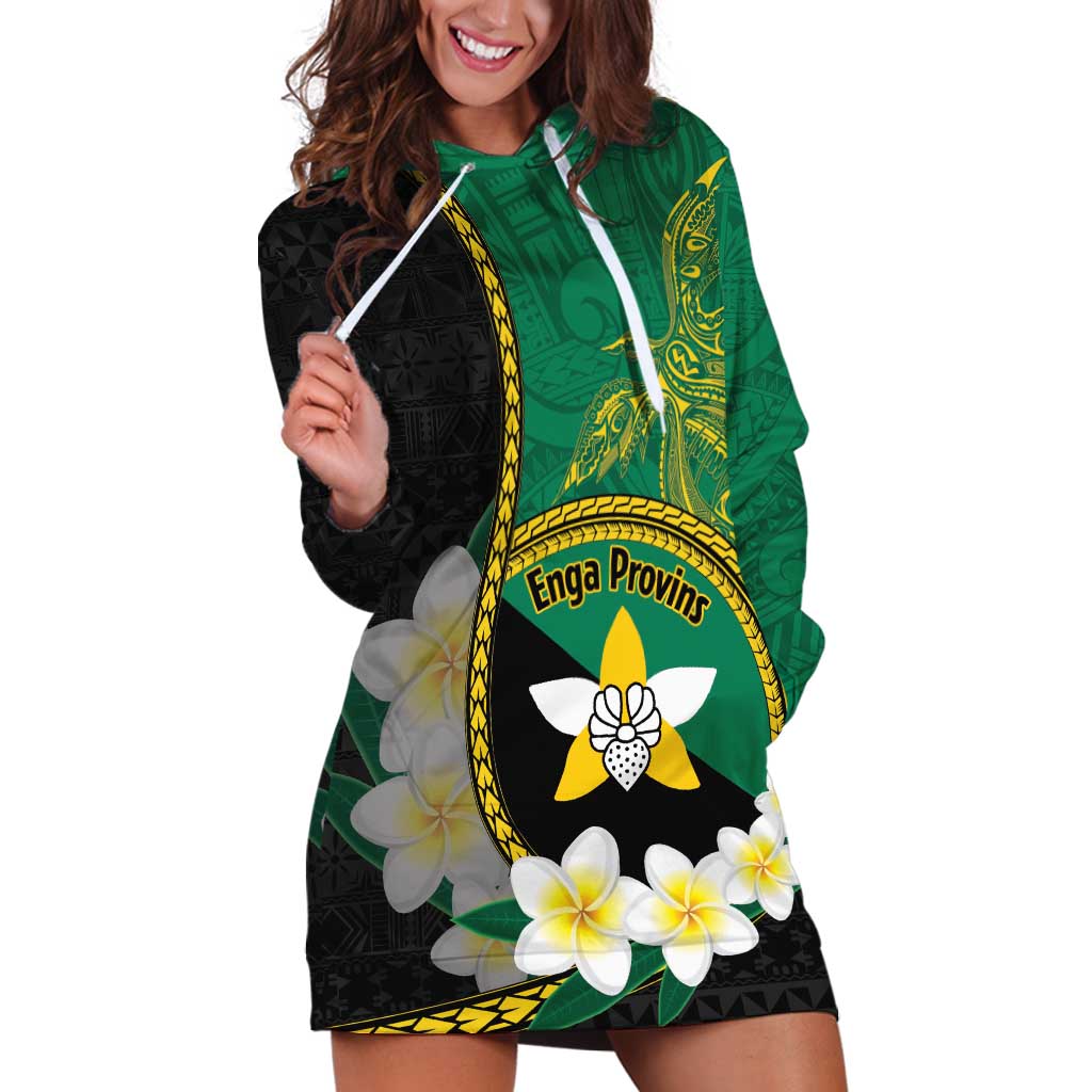 Personalised PNG Enga Provins Hoodie Dress Papua New Guinea Plumeria Melanesian Pattern LT14 Black - Polynesian Pride