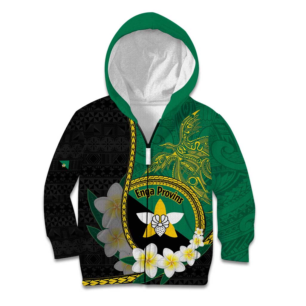 Personalised PNG Enga Provins Kid Hoodie Papua New Guinea Plumeria Melanesian Pattern LT14 Zip Hoodie Black - Polynesian Pride