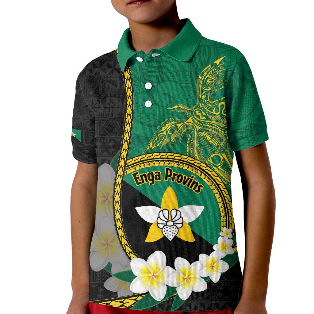 Personalised PNG Enga Provins Kid Polo Shirt Papua New Guinea Plumeria Melanesian Pattern LT14 Kid Black - Polynesian Pride