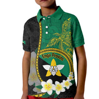 Personalised PNG Enga Provins Kid Polo Shirt Papua New Guinea Plumeria Melanesian Pattern LT14 Kid Black - Polynesian Pride