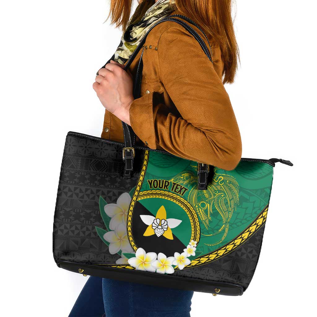 Personalised PNG Enga Provins Leather Tote Bag Papua New Guinea Plumeria Melanesian Pattern - Polynesian Pride