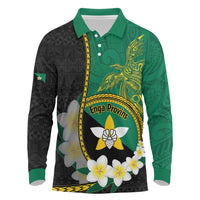 Personalised PNG Enga Provins Long Sleeve Polo Shirt Papua New Guinea Plumeria Melanesian Pattern LT14 Black - Polynesian Pride