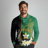 Personalised PNG Enga Provins Long Sleeve Polo Shirt Papua New Guinea Plumeria Melanesian Pattern LT14 - Polynesian Pride