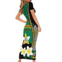 Personalised PNG Enga Provins Short Sleeve Bodycon Dress Papua New Guinea Plumeria Melanesian Pattern LT14 - Polynesian Pride