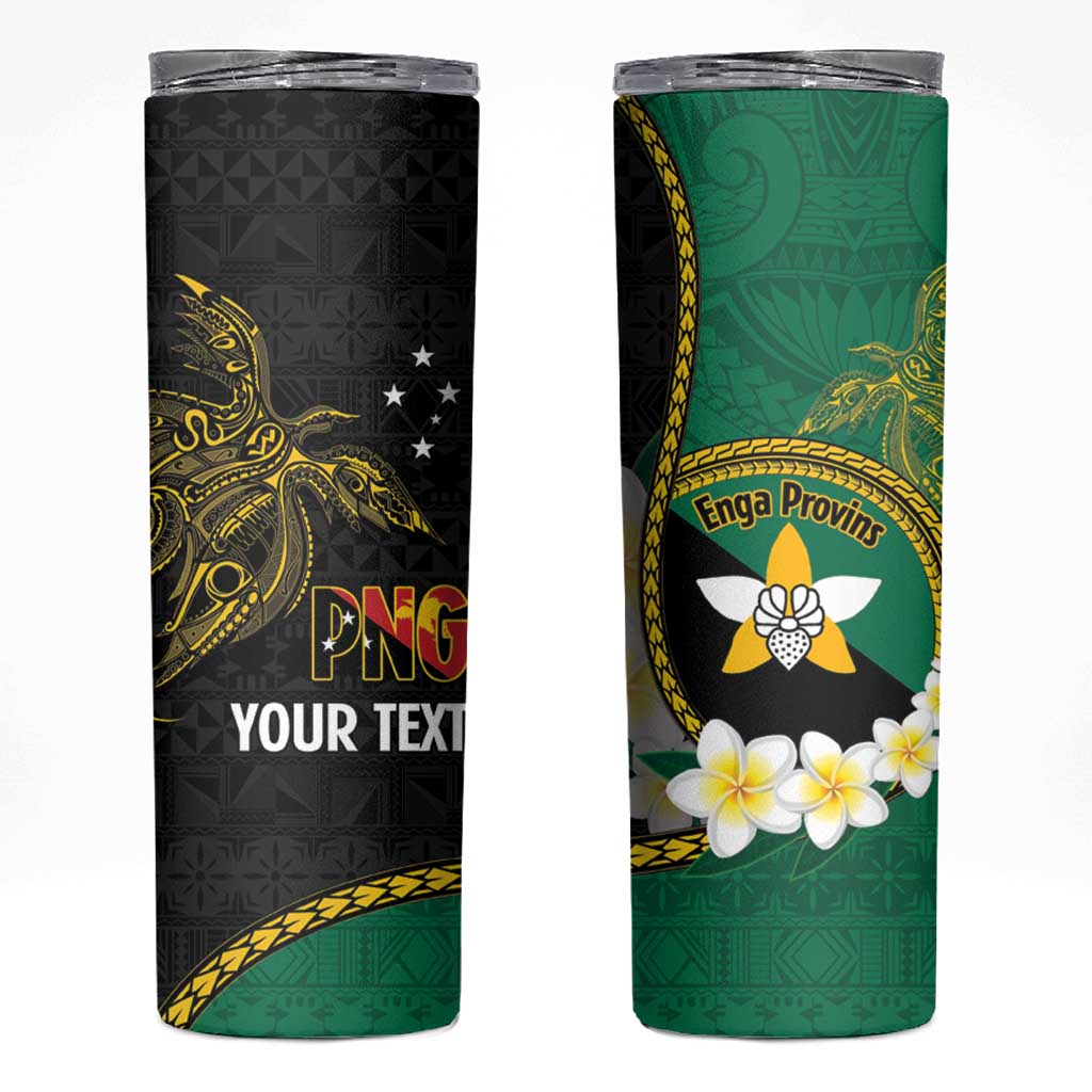 Personalised PNG Enga Provins Skinny Tumbler Papua New Guinea Plumeria Melanesian Pattern LT14 Black - Polynesian Pride