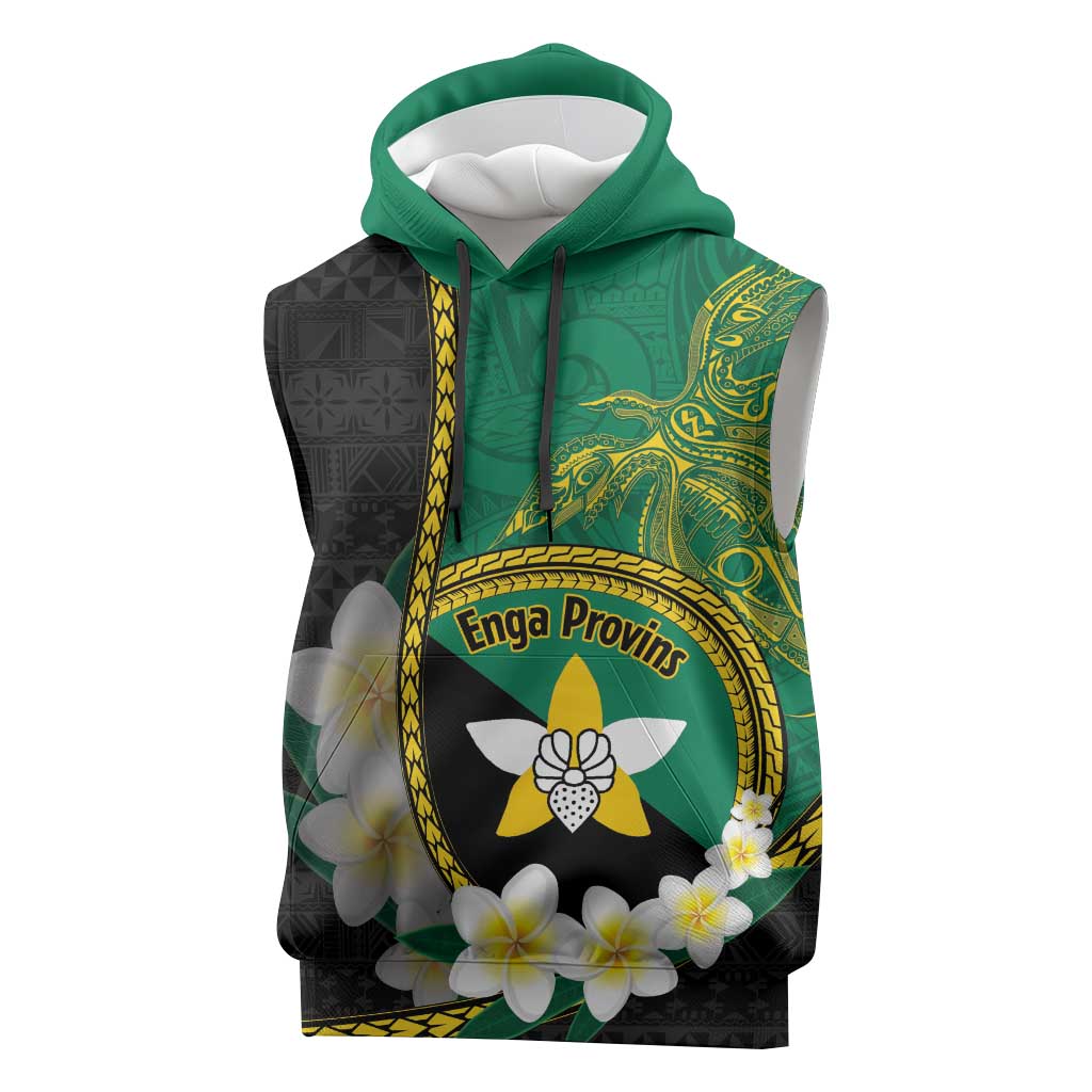 Personalised PNG Enga Provins Sleeveless Hoodie Papua New Guinea Plumeria Melanesian Pattern LT14 Black - Polynesian Pride