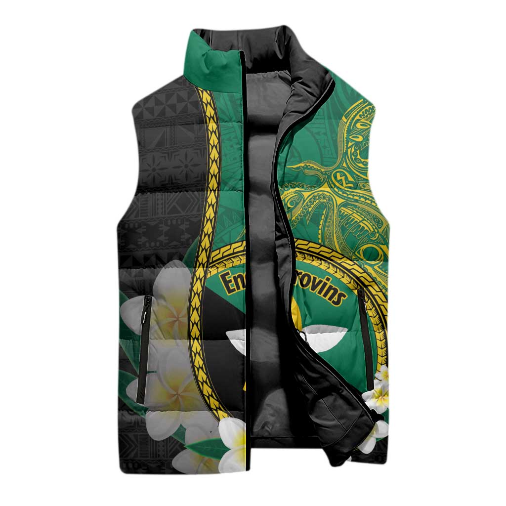 Personalised PNG Enga Provins Sleeveless Puffer Jacket Papua New Guinea Plumeria Melanesian Pattern - Polynesian Pride