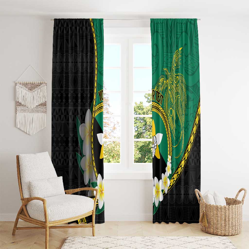 Personalised PNG Enga Provins Window Curtain Papua New Guinea Plumeria Melanesian Pattern - Polynesian Pride