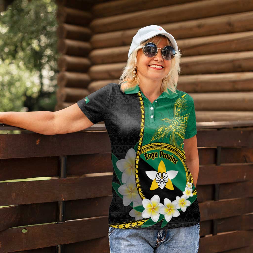 Personalised PNG Enga Provins Women Polo Shirt Papua New Guinea Plumeria Melanesian Pattern - Polynesian Pride