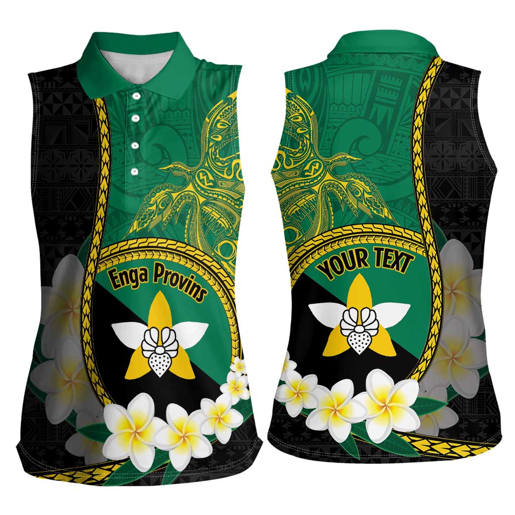 Personalised PNG Enga Provins Women Sleeveless Polo Shirt Papua New Guinea Plumeria Melanesian Pattern LT14 - Polynesian Pride