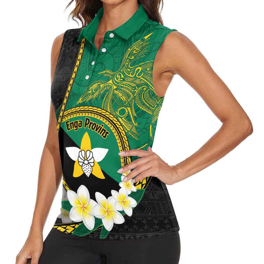 Personalised PNG Enga Provins Women Sleeveless Polo Shirt Papua New Guinea Plumeria Melanesian Pattern LT14 - Polynesian Pride