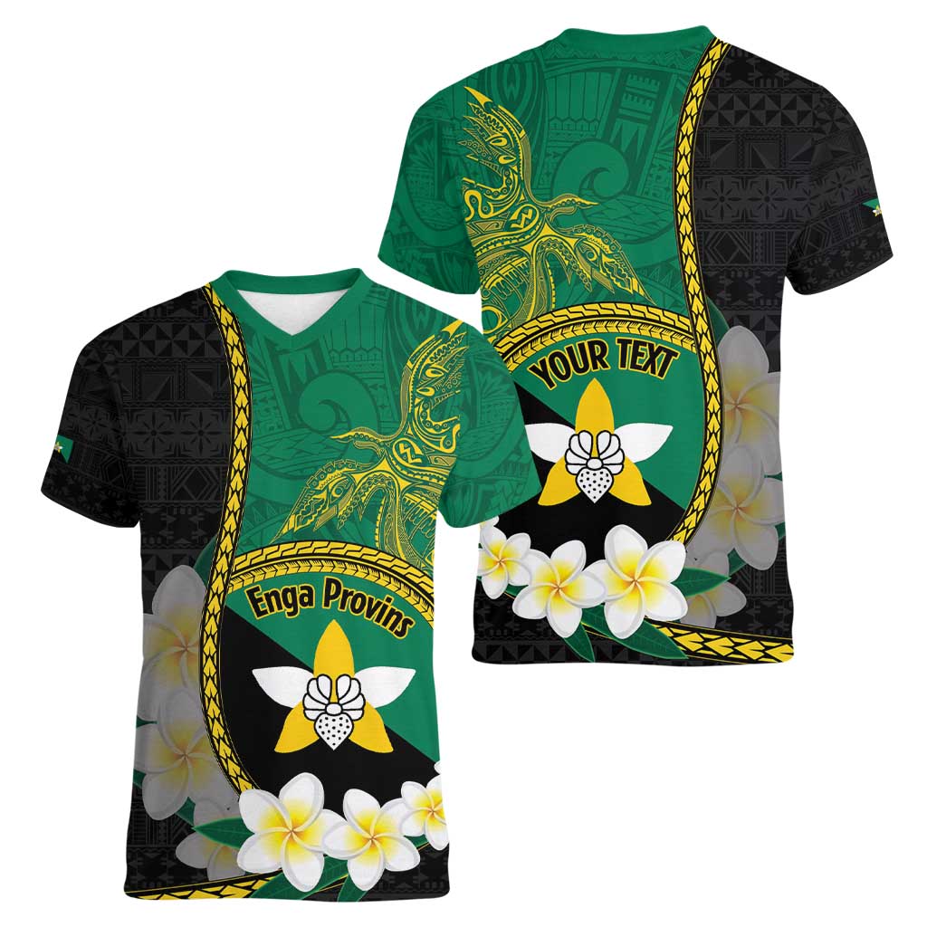 Personalised PNG Enga Provins Women V-Neck T-Shirt Papua New Guinea Plumeria Melanesian Pattern LT14 - Polynesian Pride