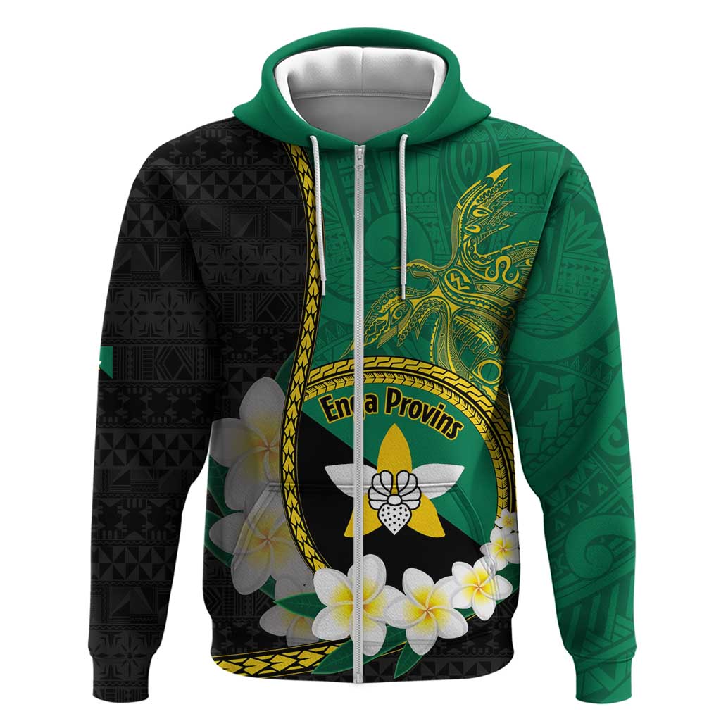 Personalised PNG Enga Provins Zip Hoodie Papua New Guinea Plumeria Melanesian Pattern - Polynesian Pride