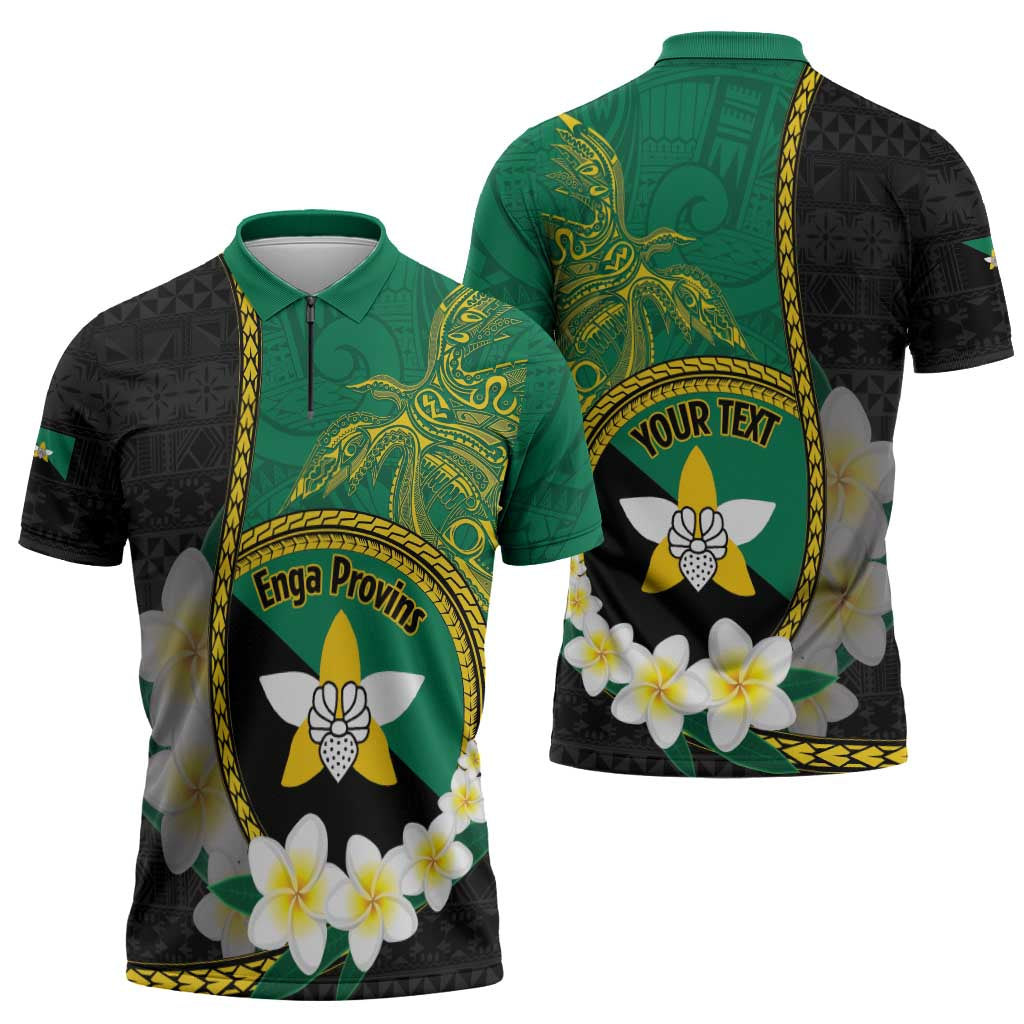 Personalised PNG Enga Provins Zipper Polo Shirt Papua New Guinea Plumeria Melanesian Pattern LT14 - Polynesian Pride