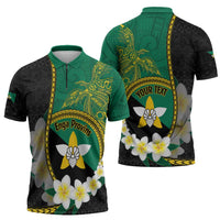 Personalised PNG Enga Provins Zipper Polo Shirt Papua New Guinea Plumeria Melanesian Pattern LT14 - Polynesian Pride