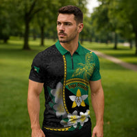 Personalised PNG Enga Provins Zipper Polo Shirt Papua New Guinea Plumeria Melanesian Pattern LT14 - Polynesian Pride