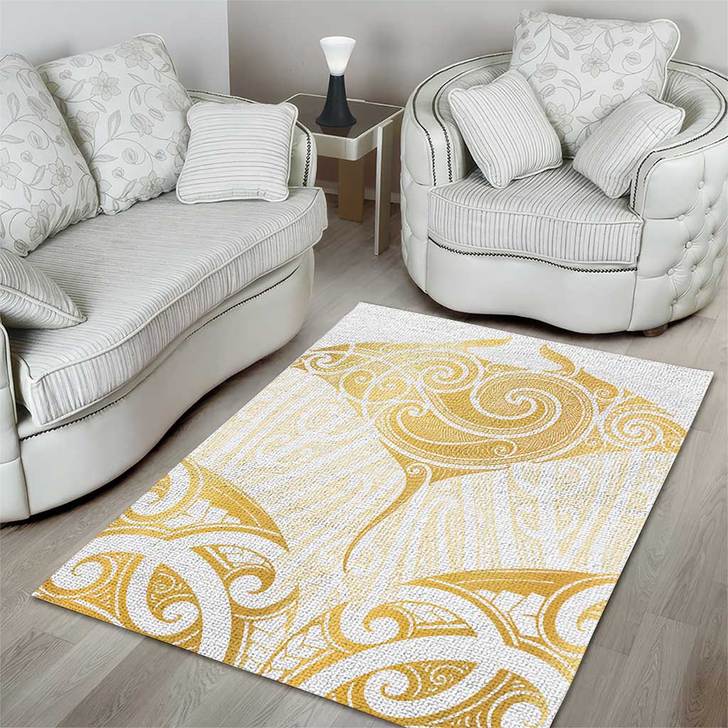 Gold White New Zealand Manta Ray Area Rug Aotearoa Maori Haehae - Polynesian Pride