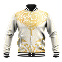 Gold White New Zealand Manta Ray Baseball Jacket Aotearoa Maori Haehae LT14 Unisex White - Polynesian Pride