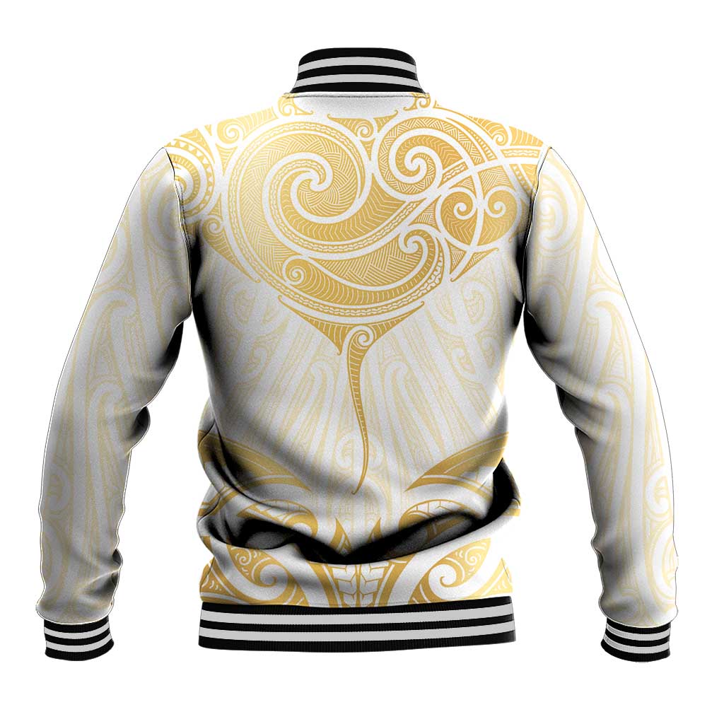 Gold White New Zealand Manta Ray Baseball Jacket Aotearoa Maori Haehae LT14 - Polynesian Pride
