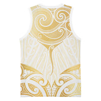 Gold White New Zealand Manta Ray Basketball Jersey Aotearoa Maori Haehae LT14 - Polynesian Pride