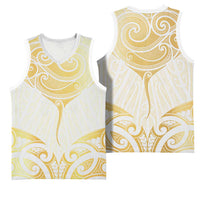 Gold White New Zealand Manta Ray Basketball Jersey Aotearoa Maori Haehae LT14 - Polynesian Pride