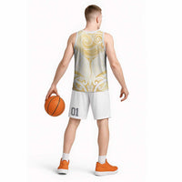 Gold White New Zealand Manta Ray Basketball Jersey Aotearoa Maori Haehae LT14 - Polynesian Pride