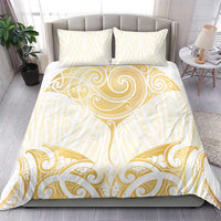Gold White New Zealand Manta Ray Bedding Set Aotearoa Maori Haehae - Polynesian Pride