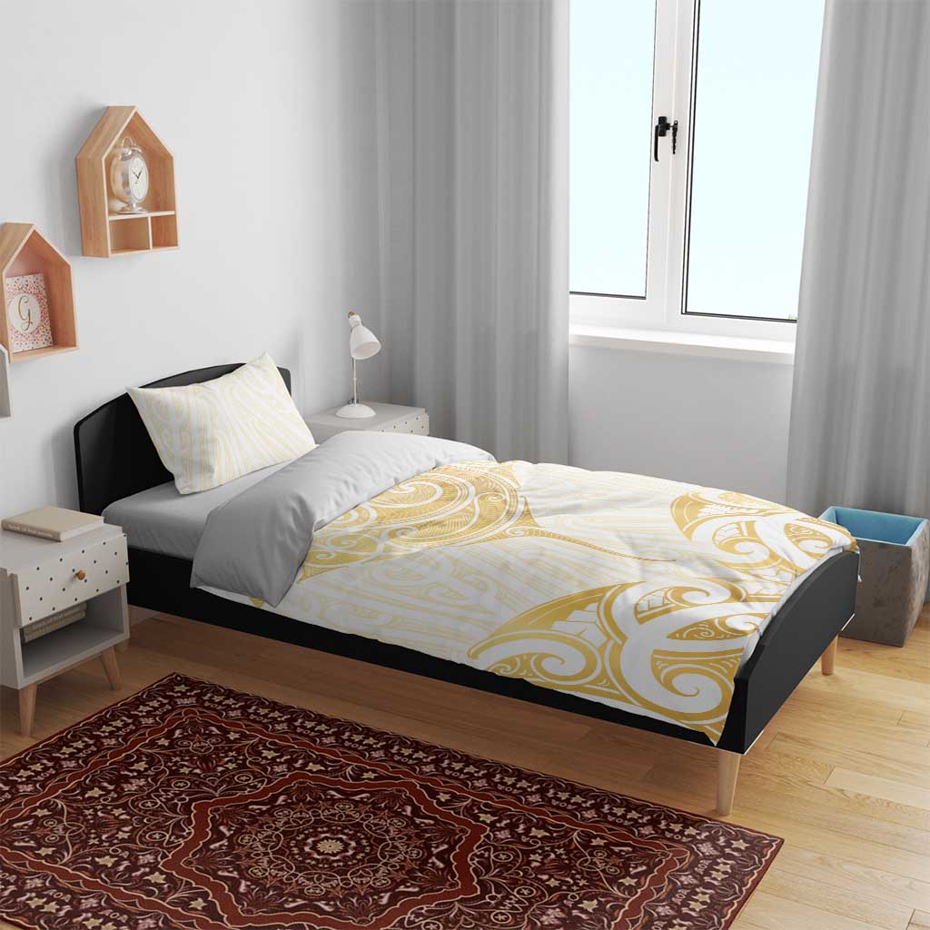 Gold White New Zealand Manta Ray Bedding Set Aotearoa Maori Haehae - Polynesian Pride