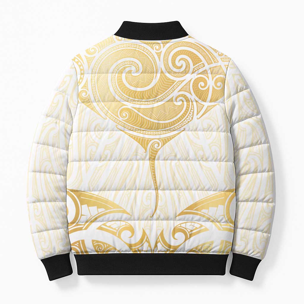 Gold White New Zealand Manta Ray Bomber Puffer Jacket Aotearoa Maori Haehae LT14 - Polynesian Pride