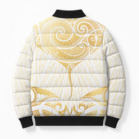 Gold White New Zealand Manta Ray Bomber Puffer Jacket Aotearoa Maori Haehae LT14 - Polynesian Pride