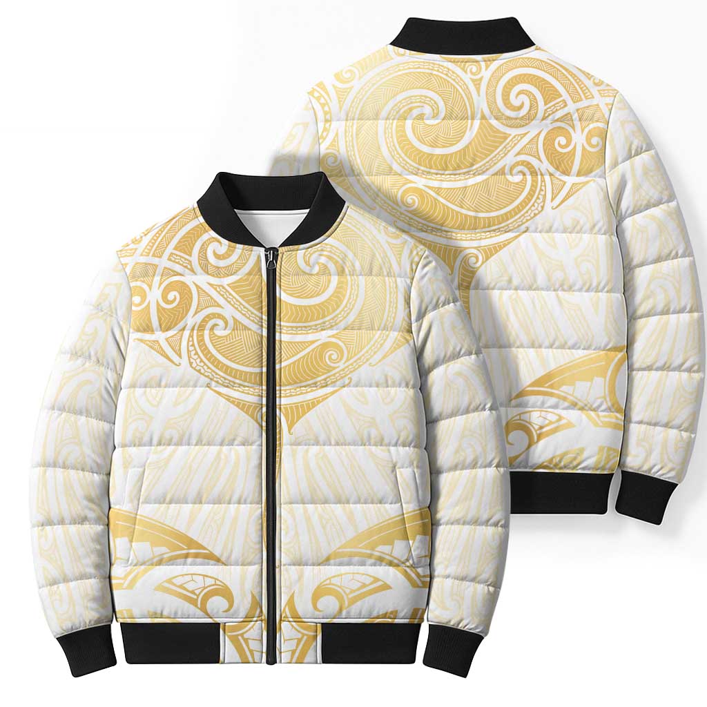 Gold White New Zealand Manta Ray Bomber Puffer Jacket Aotearoa Maori Haehae LT14 - Polynesian Pride