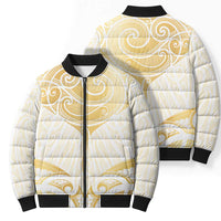 Gold White New Zealand Manta Ray Bomber Puffer Jacket Aotearoa Maori Haehae LT14 - Polynesian Pride