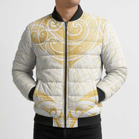Gold White New Zealand Manta Ray Bomber Puffer Jacket Aotearoa Maori Haehae LT14 - Polynesian Pride