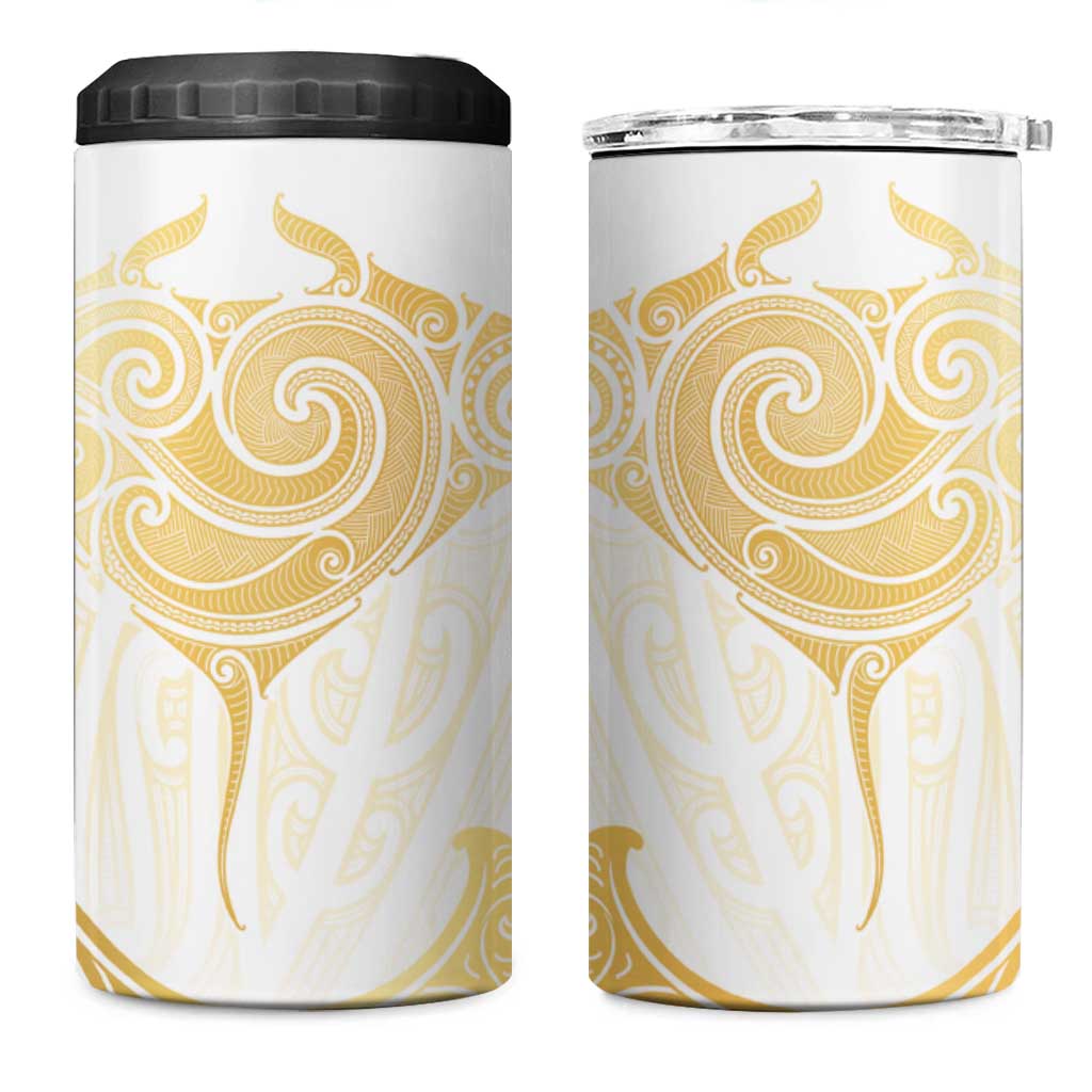 Gold White New Zealand Manta Ray 4 in 1 Can Cooler Tumbler Aotearoa Maori Haehae LT14 One Size: 16 oz White - Polynesian Pride