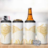 Gold White New Zealand Manta Ray 4 in 1 Can Cooler Tumbler Aotearoa Maori Haehae LT14 - Polynesian Pride