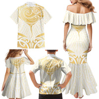 Gold White New Zealand Manta Ray Family Matching Mermaid Dress and Hawaiian Shirt Aotearoa Maori Haehae LT14 - Polynesian Pride