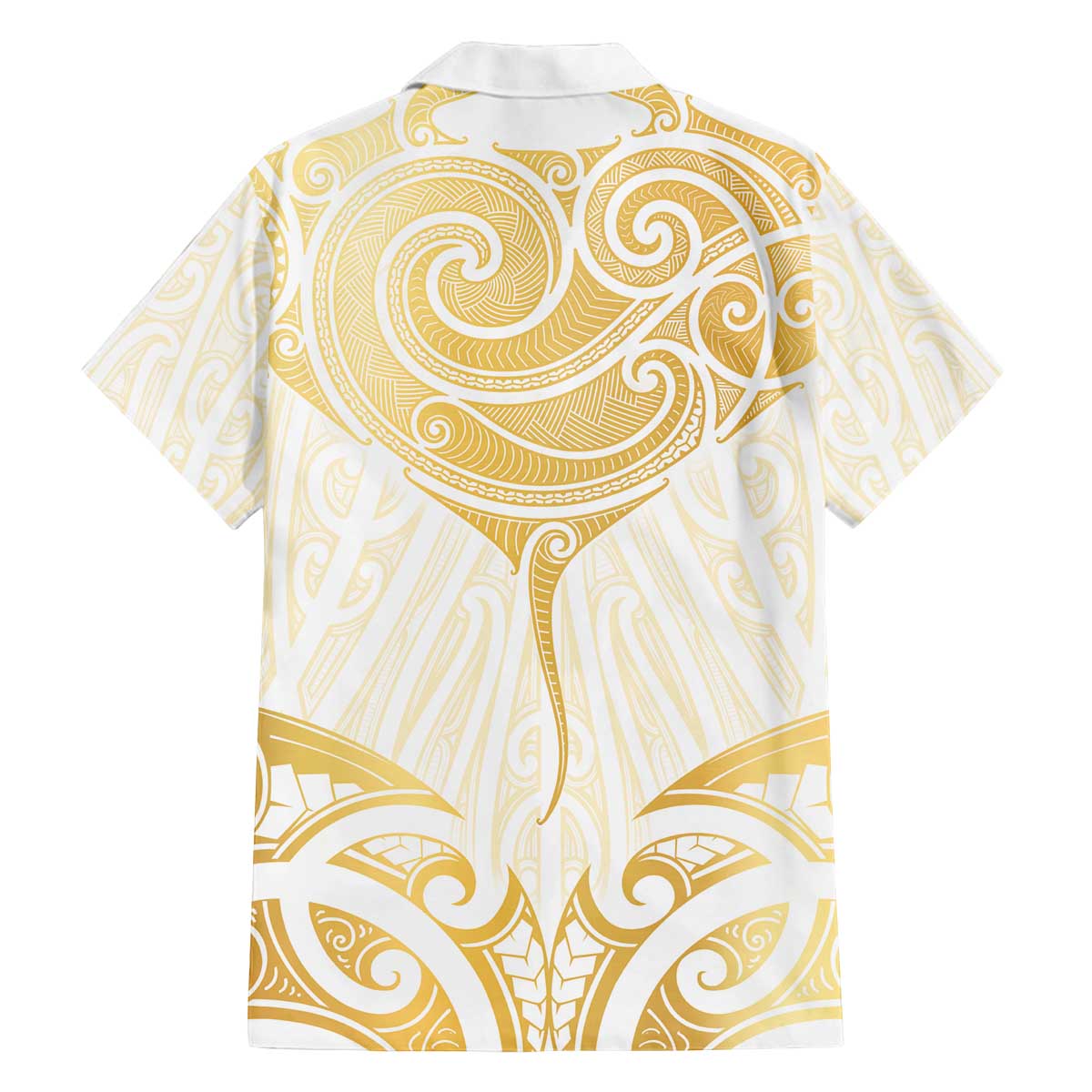 Gold White New Zealand Manta Ray Family Matching Off The Shoulder Long Sleeve Dress and Hawaiian Shirt Aotearoa Maori Haehae LT14 - Polynesian Pride