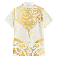 Gold White New Zealand Manta Ray Family Matching Off The Shoulder Long Sleeve Dress and Hawaiian Shirt Aotearoa Maori Haehae LT14 - Polynesian Pride