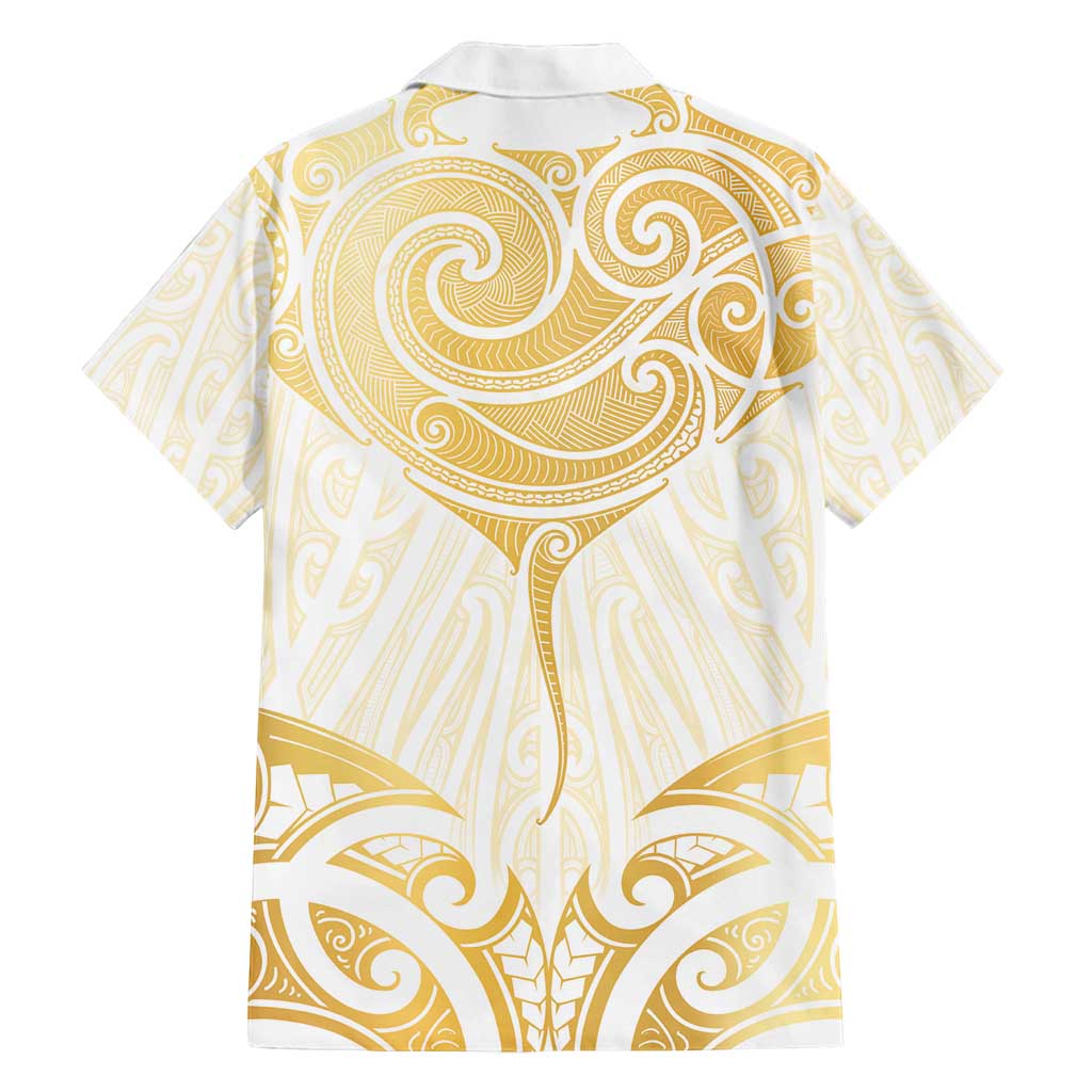 Gold White New Zealand Manta Ray Family Matching Off Shoulder Maxi Dress and Hawaiian Shirt Aotearoa Maori Haehae LT14 - Polynesian Pride