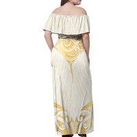 Gold White New Zealand Manta Ray Family Matching Off Shoulder Maxi Dress and Hawaiian Shirt Aotearoa Maori Haehae LT14 - Polynesian Pride