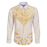 Gold White New Zealand Manta Ray Family Matching Puletasi and Hawaiian Shirt Aotearoa Maori Haehae LT14 Dad's Shirt - Long Sleeve White - Polynesian Pride