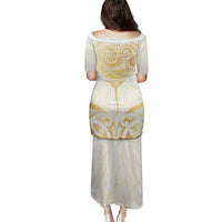 Gold White New Zealand Manta Ray Family Matching Puletasi and Hawaiian Shirt Aotearoa Maori Haehae LT14 - Polynesian Pride