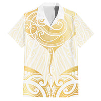 Gold White New Zealand Manta Ray Family Matching Short Sleeve Bodycon Dress and Hawaiian Shirt Aotearoa Maori Haehae LT14 Dad's Shirt - Short Sleeve White - Polynesian Pride
