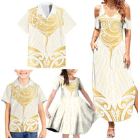 Gold White New Zealand Manta Ray Family Matching Summer Maxi Dress and Hawaiian Shirt Aotearoa Maori Haehae LT14 - Polynesian Pride